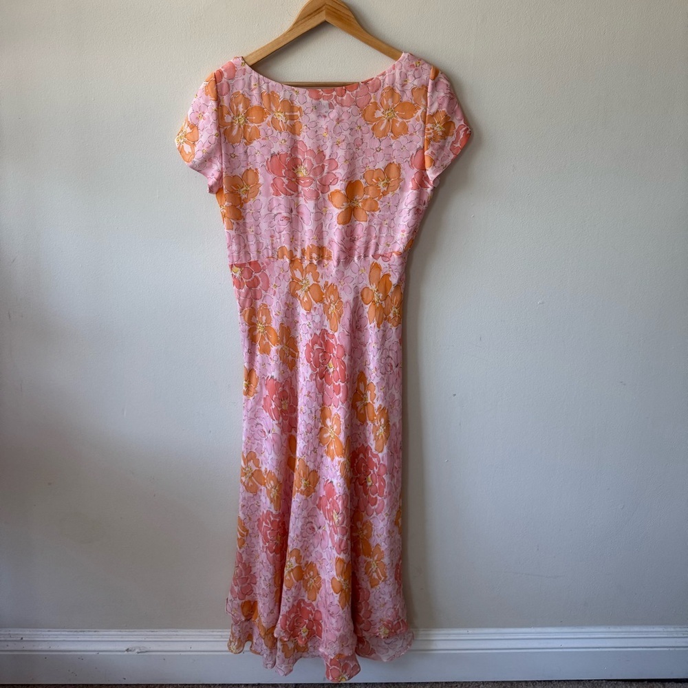 CONSIGNED—Talbots Pink and Orange Silk Floral Dress - Picture 5 of 5